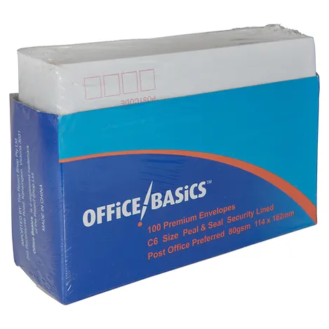 Premier C6 Size Envelopes  Pack of 100  Peel  Seal  80 GSM  Security Lined