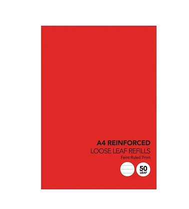 PREMIER R75 REINFORCED LOOSE LEAF REFILL 7MM FEINT RULED 55GSM A4 PK50  Buy in Multiples of 12 