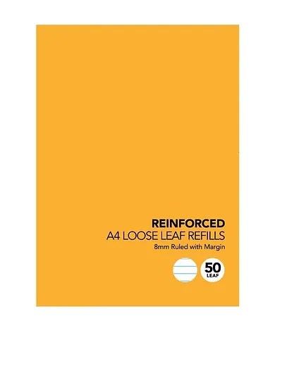PREMIER R85 REINFORCED A4 LOOSE LEAF REFILL 7 HOLES 8MM RULED 50 PAGE 55GSM WHITE  Buy in Multiples of 12 