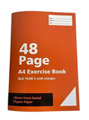 Premier A4 Exercise Book  48 Pages QLD Year 2 Ruled with Margin 55gsm Paper Buy in Multiples of 12